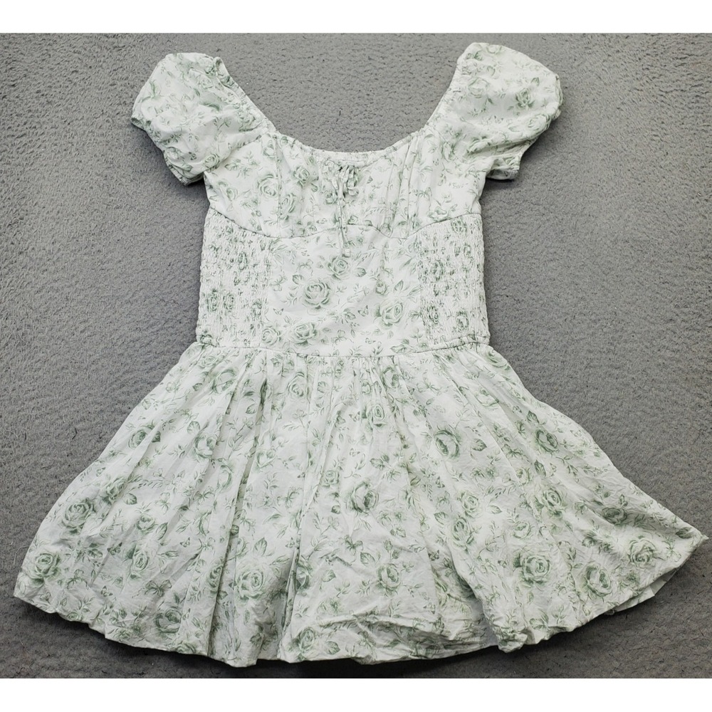 Hollister Sofia Bubble Skort Dress Womens M Green White Floral Smocked Bodice